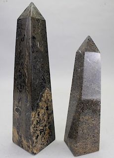 (2) Carved Italian Marble Obelisks