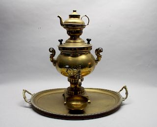 Antique Ottoman Brass Samovar w/ Tray