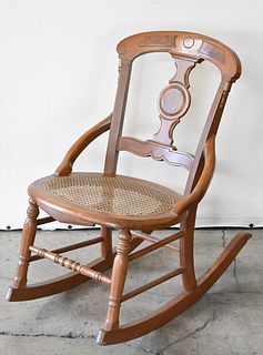WANUT AND CANE SEAT ROCKING CHAIR 
