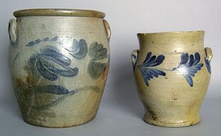 Two Pennsylvania stoneware crocks, 19th c., with c