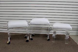 (2) Lucite Seats w/ (1) Lucite Foot Stool