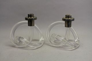 Pair of Abstract Lucite Candle Sticks