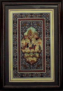 Framed Antique Indo-Persian Mixed Media Painting