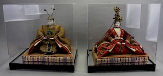 (2) Japanese Dolls w/ Plexiglass Displays