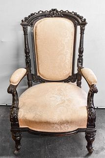 VICTORIAN CARVED WOOD ARMCHAIR 