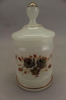 French Opaline Glass Covered Floral Jar