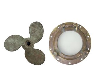 Authentic Small Brass Ships Porthole & Propeller