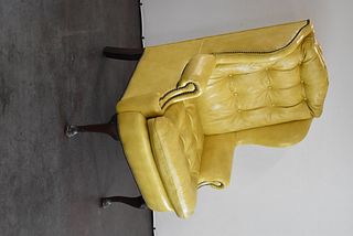 YELLOW LEATHER WINGBACK CHAIR