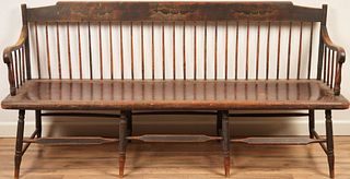 American 19thC Fancy Painted Deacons Bench
