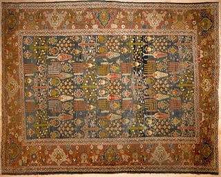 Roomsize Mahal rug, 19th c., with garden design on