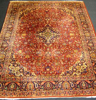 Roomsize Kashan rug, ca. 1930, with navy medallion