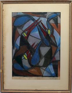 1950's Signed Abstract Mixed Media
