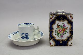 Worcester Saucer & Cup w/ Painted Square Vase
