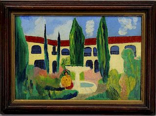 Signed 20th C. Spanish School Painting of a Villa