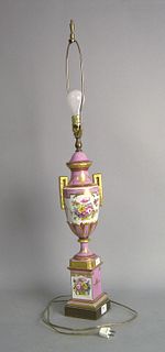 Painted porcelain table lamp, 20th c., 21" h.