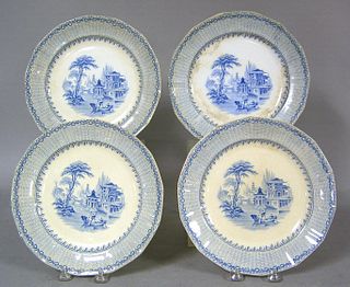 Four ironstone plates, 19th c., with transfer chin