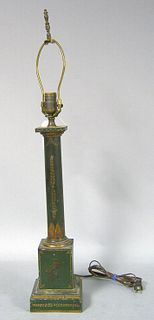 Tole decorated lamp, 19th c., with gold floral dec