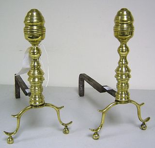 Pair of Federal brass andirons, ca. 1830, 13 1/2".