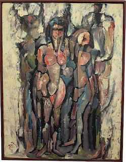1967 Signed Figural Abstract Oil on Canvas