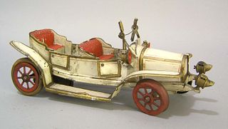 Carl Bubb early painted tin roadster, 10 1/2" l.