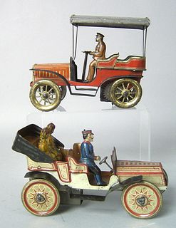 Two German painted tin cars, early 20th c., 6 1/2"