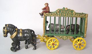 1920 Hubley cast iron Royal Circus animal cage wit