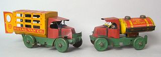 Two Marx painted tin Mac trucks, ca. 1930's, to in