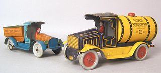Two Strauss painted tin trucks, ca. 1920's, to inc