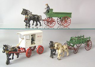 Three Kenton cast iron horse drawn vehicles to inc