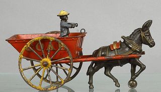 Fine early cast iron Ives coal wagon with open bed