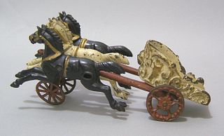 Hubley 3-horse chariot, 10" l.