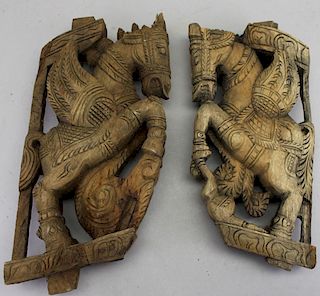 (2) Carved Fragments of Horses, India