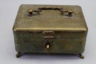 Antique Middle Eastern Footed Brass Box