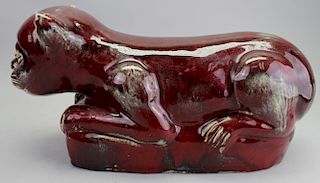 Glazed Terracotta Recumbent Cat