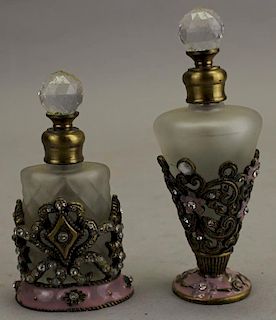 (2) Frosted Glass/Jeweled Perfume Bottles
