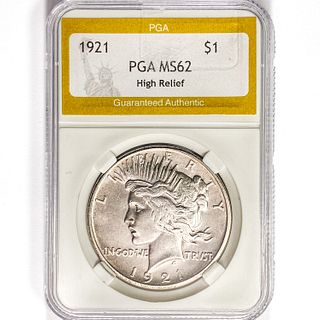 1921 Silver Peace Dollar PGA MS62 High Relief