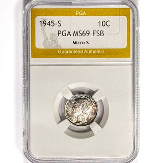 1945-S Mercury Silver Dime PGA MS69 FSB,Micro S