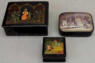 (3) Russian Painted Lacquerware Boxes