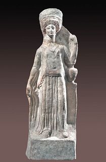 Tall Greek Canosan Pottery Female Votive Figure