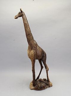 Signed Carved Wooden Giraffe Sculpture