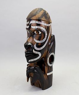 African Signed Carving of Queen w/ Inlay