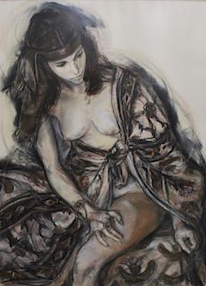 Signed 20th C. Mixed Media of a Nude Woman