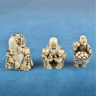 Three Antique Japanese Carved Figurine