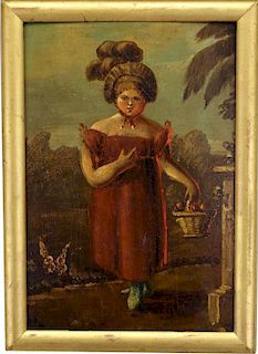 Mexican School Antique Portrait of Young Girl