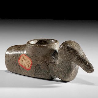 A Steatite Duck Effigy Great Pipe found in Nelson County, Kentucky , From the Collection of Jan Sorgenfrei, Ohio