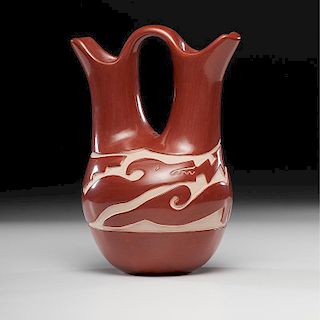 Virginia Ebelacker (Santa Clara, 1925-2001) Carved Redware Pottery Wedding Vase