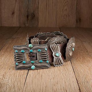 Navajo Silver and Turquoise Concha Belt
