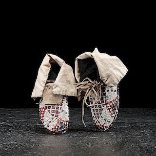Sioux Child's Fully Beaded Hide Moccasins From the Collection of Jan Sorgenfrei, Ohio