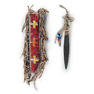 Sioux Quilled Hide Knife Sheath with Knife, Exhibited at the Booth Western Art Museum, Cartersville, Georgia