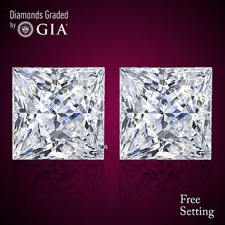 4.02 carat diamond pair, Princess cut Diamonds GIA Graded 1) 2.01 ct, Color I, VS1 2) 2.01 ct, Color I, VS2. Appraised Value: $85,400 